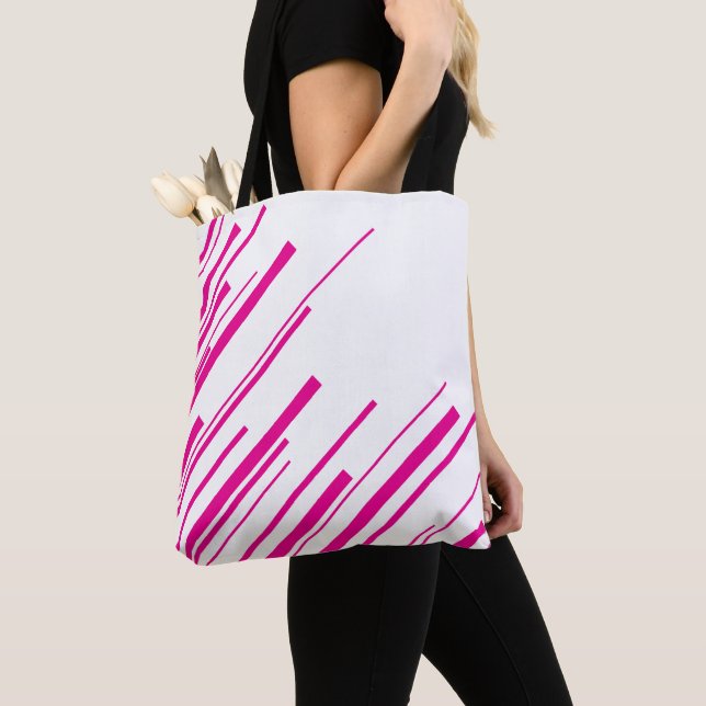 Tote Bag Diagonales en Magenta et Blanc (De près)