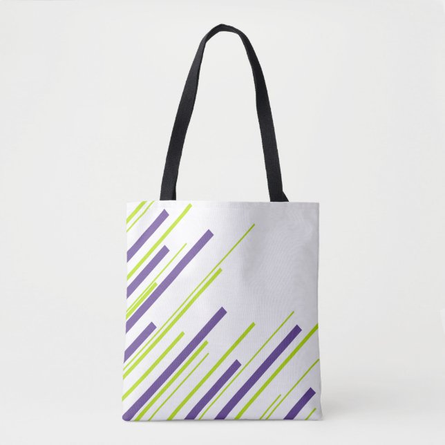 Tote Bag Diagonales en vert citron vert et violet (Devant)