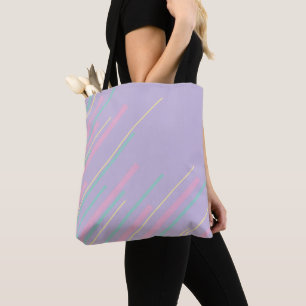 Tote Bag Diagonales - Pastel rose, jaune, violet et vert