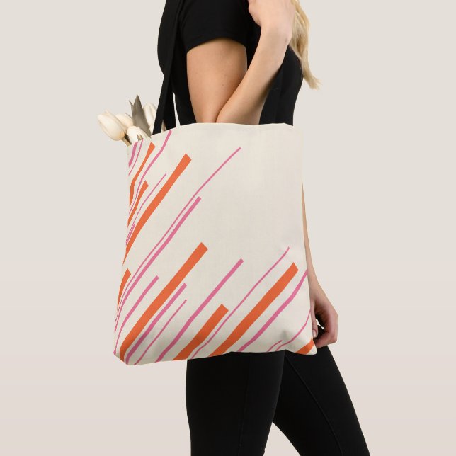 Tote Bag Diagonales - Rose, Orange et Crème (De près)
