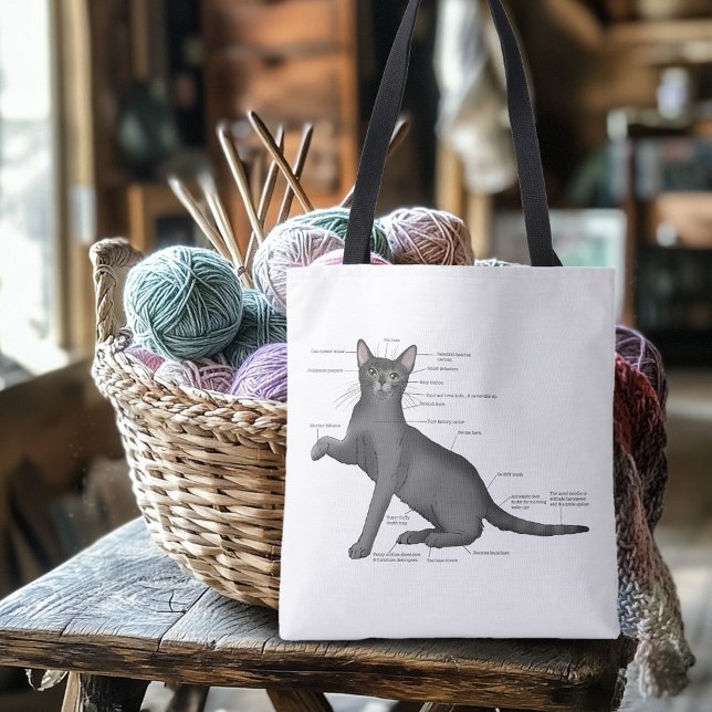 Tote Bag Diagramme d'anatomie de chat drôle Humour Nerd (Créateur téléchargé)
