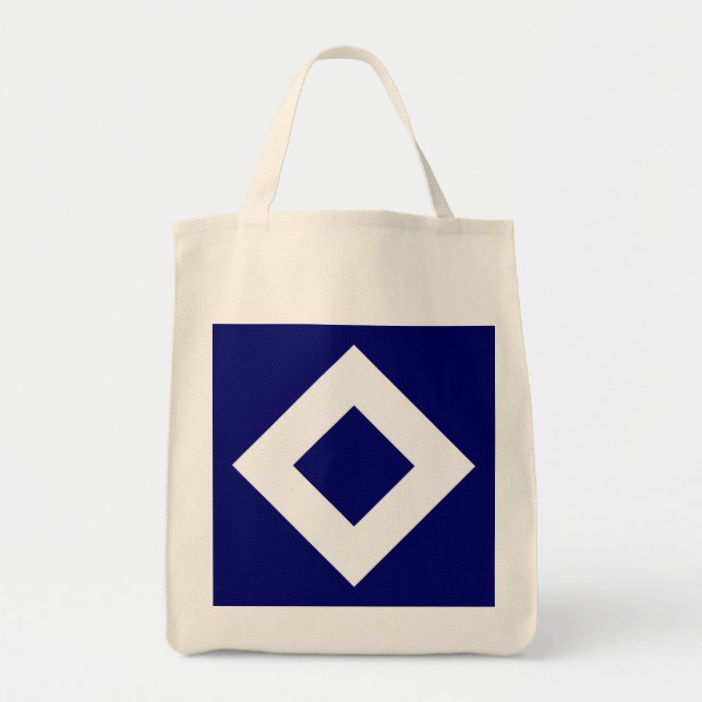 Tote Bag Diamant Bleu Profond, Bordure Blanche Épaisse (Devant)