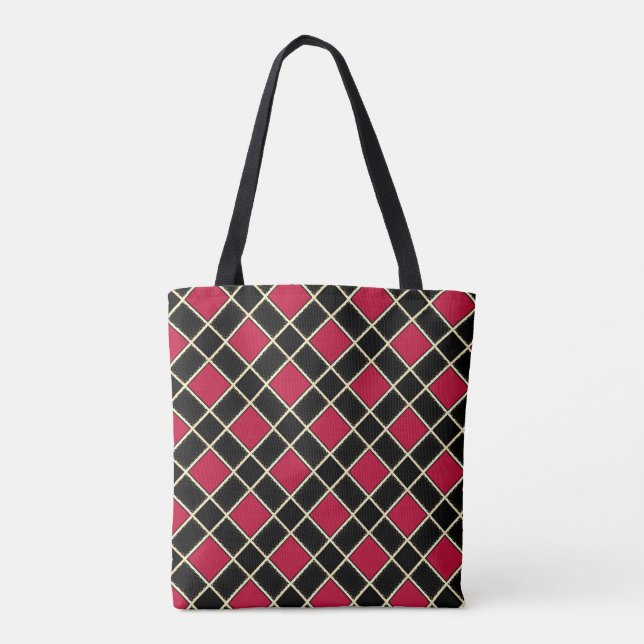 Tote Bag Diamant élégant en noir et rouge (Dos)