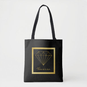 Tote Bag Diamant géométrique d'or noir moderne