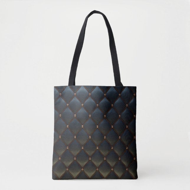 Tote Bag Diamants de fil doré en cuir noir (Devant)