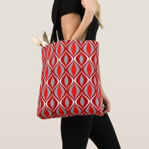 Tote Bag Diamants Modernes du Milieu du Siècle, Rouge & Gri