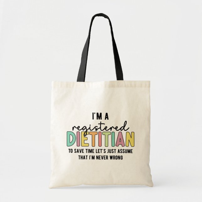 Tote Bag Diététiste enregistrée RD ne se trompe jamais de c (Devant)