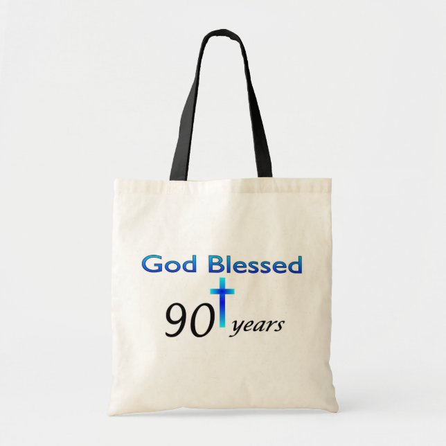 Tote Bag Dieu a béni 90 ans de cadeau d'anniversaire (Devant)