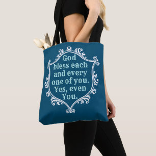 Tote Bag Dieu bénisse (bleu) Fourre-tout
