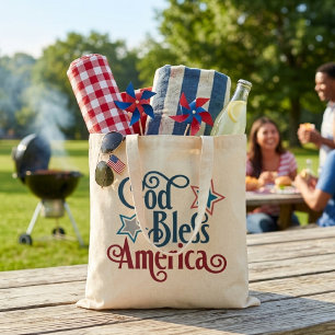 Tote Bag Dieu Bénisse l'Amérique Rouge Blanc et Bleu Patrio