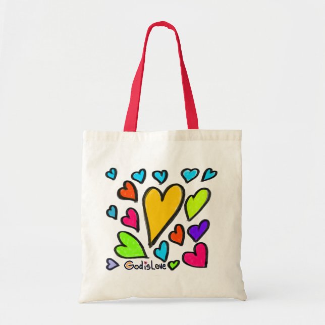 Tote Bag Dieu est Amour avec des Cœurs (Devant)