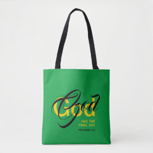 Tote Bag DIEU FINAL DIRE Écriture Monogramme Vert