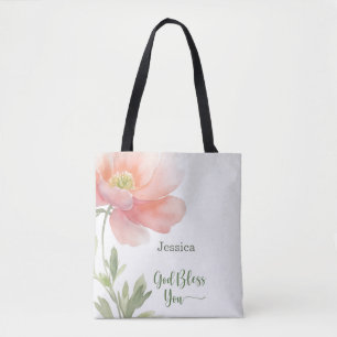 Tote Bag Dieu vous bénisse Encourager Soutenir Fleur Aquare