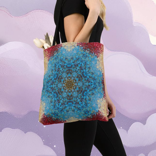 Tote Bag Digital Mandala bleu rouge et jaune (Créateur téléchargé)