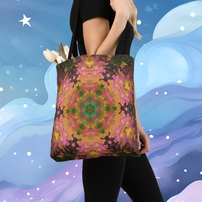 Tote Bag Digital Mandala rose jaune et vert (Créateur téléchargé)