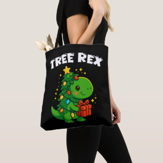 Tote Bag Dinosaur Christmas Tree T-Rex Cute Dino Xmas Party