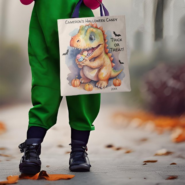 Tote Bag Dinosaur Halloween bonbons Trou ou traitement (Créateur téléchargé)