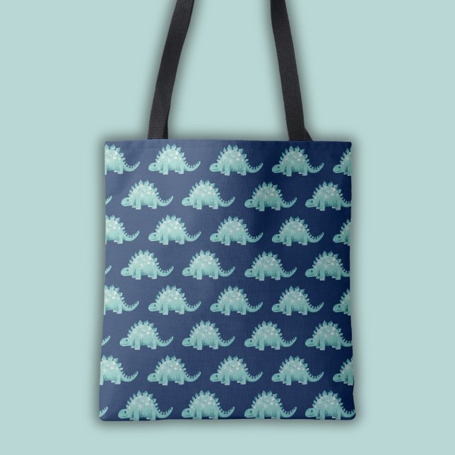 Tote Bag Dinosaur Stegosaurus Motif (Stegosaurus dinosaur tote bag in blue and green.)