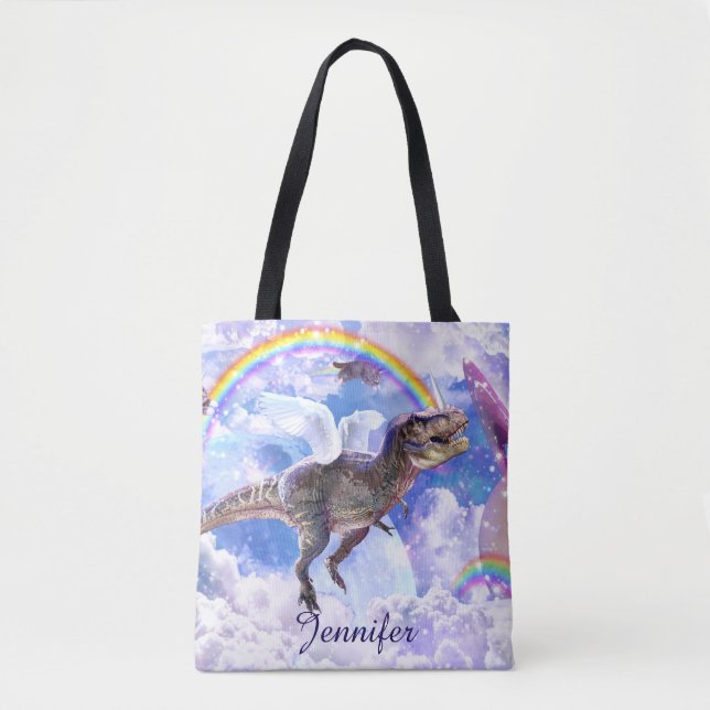Tote Bag dinosaure arc-en-ciel unicorne dinocorne (Devant)