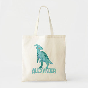 Tote Bag Dinosaure bleu aquarelle avec nom enfant