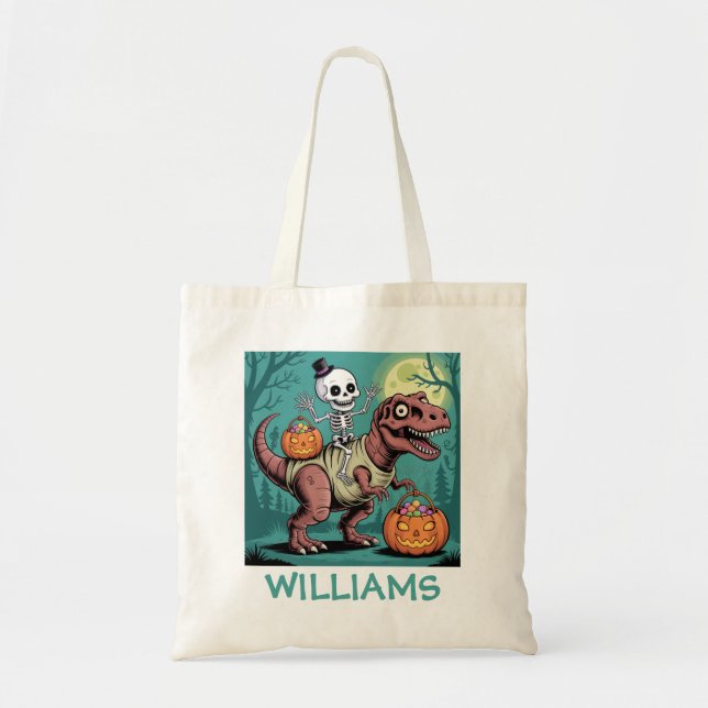 Tote Bag Dinosaure d'Halloween Skeleton équitation personna (Devant)