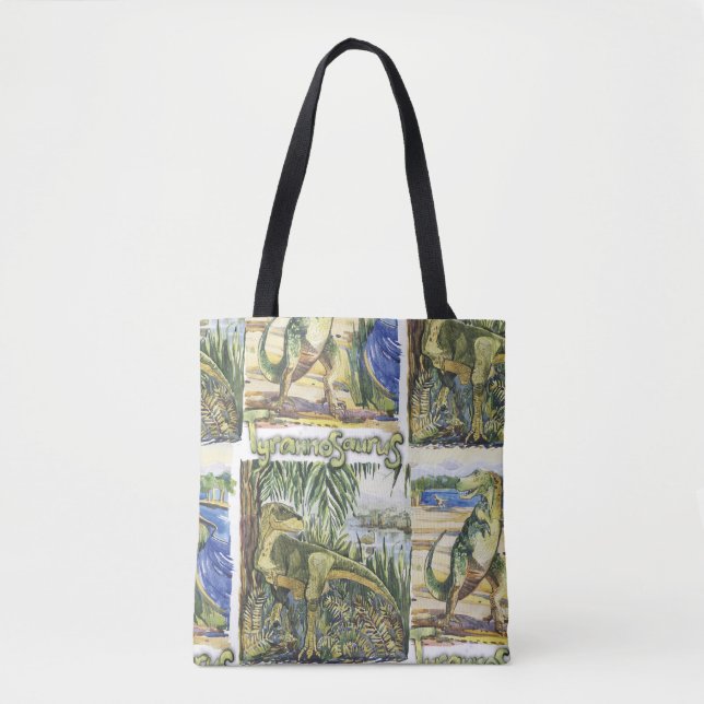 Tote Bag Dinosaure Era : Illustration du paysage aquarelle (Devant)