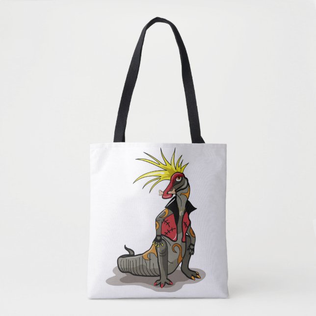 Tote Bag Dinosaure Hadrosaurus Habillé Comme Un Punk. (Devant)