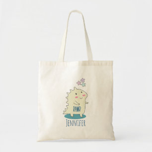 Tote Bag Dinosaure jaune mignon avec des étoiles joyeuses