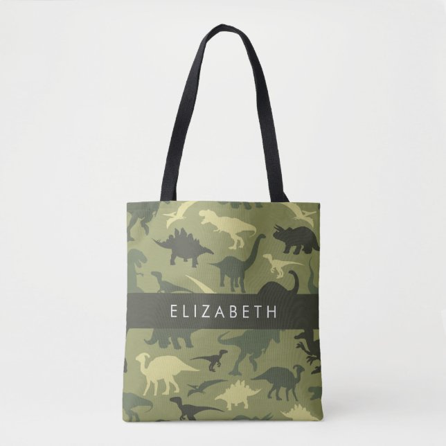 Tote Bag Dinosaure Motif, Dinosaur Silhouette, Votre Nom (Devant)