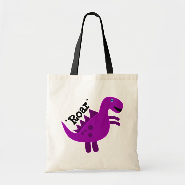 Tote Bag Dinosaure pourpre heureux mignon (Devant)