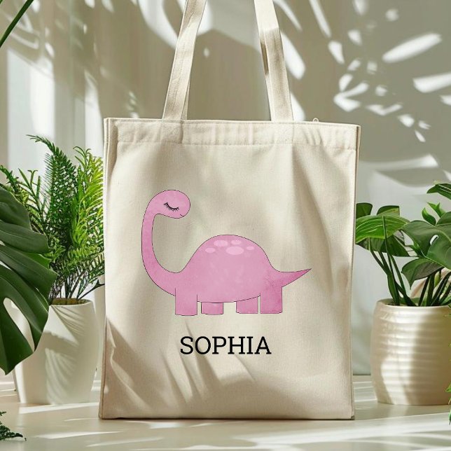 Tote Bag Dinosaure rose mignon Enfants personnalisés (Créateur téléchargé)