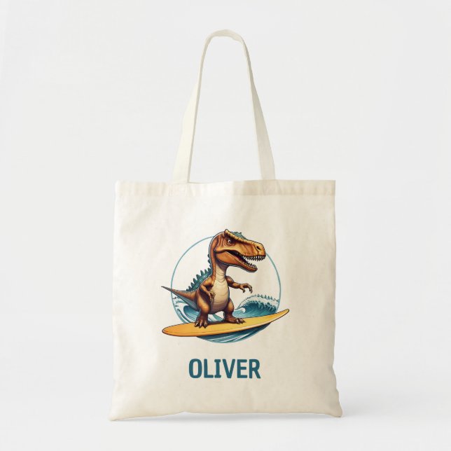Tote Bag Dinosaure Trex Surfeur (Devant)