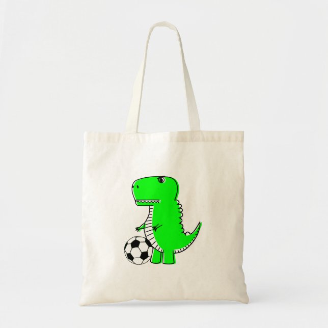 Tote Bag Dinosaure Vert Aime Le Football (Devant)
