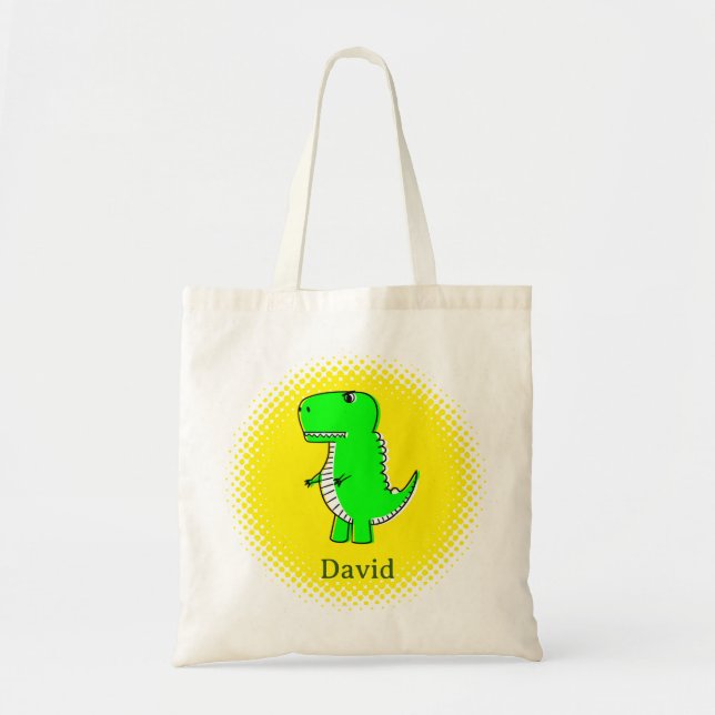 Tote Bag Dinosaure vert Nom personnalisé du dessin (Devant)