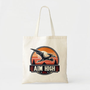 Tote Bag Dinosaure Volant Rétro avec Ambiance de Coucher de