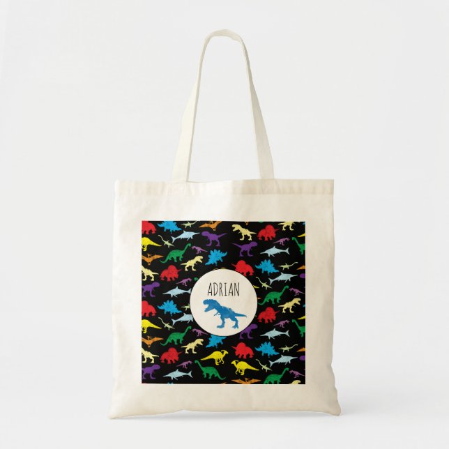 Tote Bag Dinosaures colorés Aquarelle Enfants Motif  (Devant)