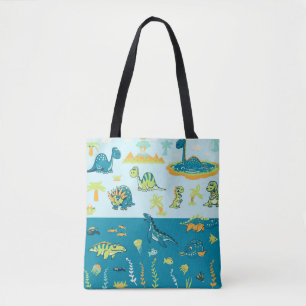 Tote Bag Dinosaures de dessin : Jeu de terre et de mer