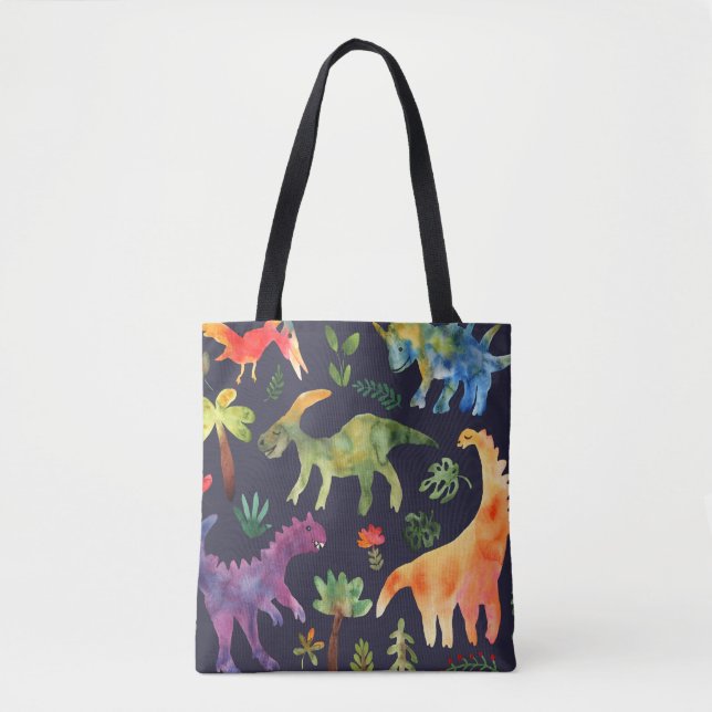 Tote Bag Dinosaures floraux : Aquarelle (Devant)