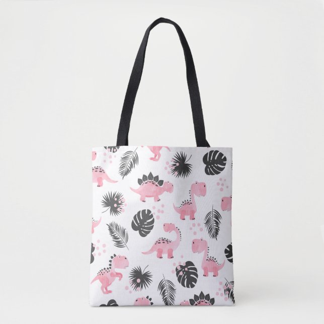 Tote Bag Dinosaures roses : Motif Enfants mignons. (Devant)