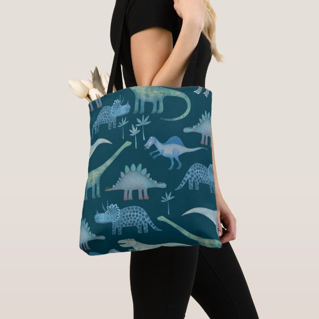 Tote Bag Dinosaures vert foncé (De près)