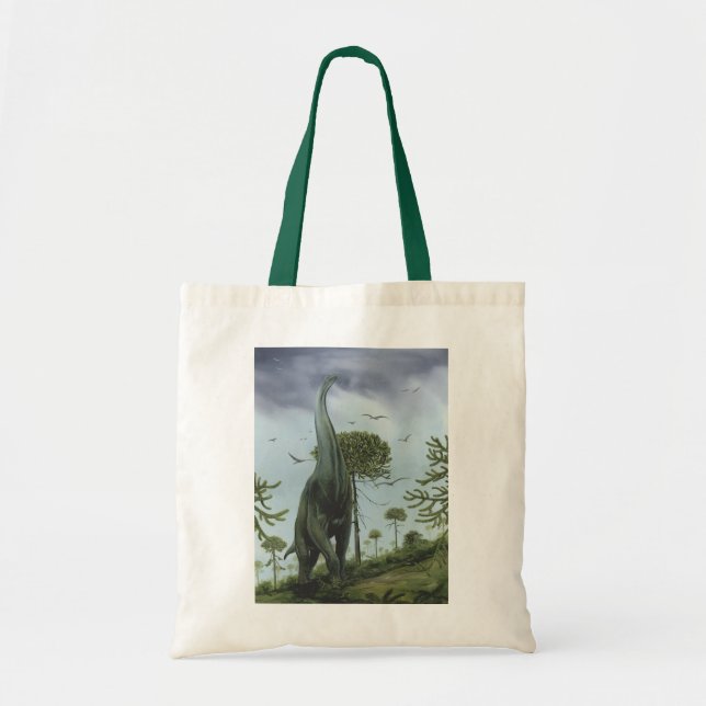 Tote Bag Dinosaures vintages, Sauroposeidon avec oiseaux vo (Devant)