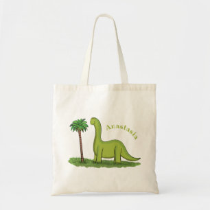 Tote Bag Dinosaurus cartoon brontosaurus vert mignon heureu