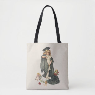 Tote Bag Diplômée Vintage, Fille portant une toque et une t