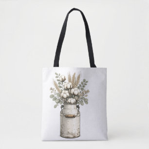 Tote Bag Disposition de ferme rustique en coton et fleurs s