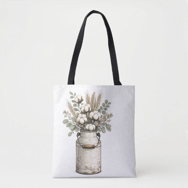 Tote Bag Disposition de ferme rustique en coton et fleurs s (Devant)