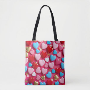 Tote Bag Disposition vibrant et joyeux de cœurs