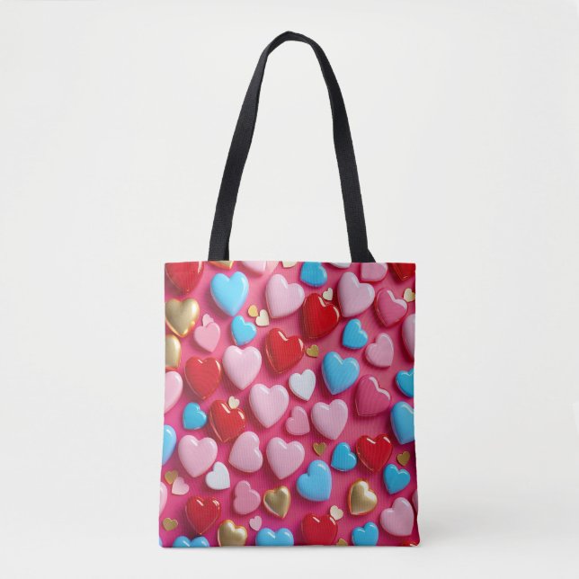 Tote Bag Disposition vibrant et joyeux de cœurs (Devant)