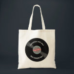 Tote Bag Disque vinyle customisé<br><div class="desc">Disque vinyle classique fourre-tout à customiser avec votre propre texte s'enveloppant autour du disque. Cliquez sur la personnaliser pour changer la taille,  la police ou la couleur du texte et pour la rendre personnelle vous.</div>