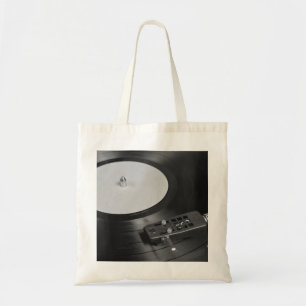 Tote Bag Disque vinyle jouant sur une platine vue d'ensembl