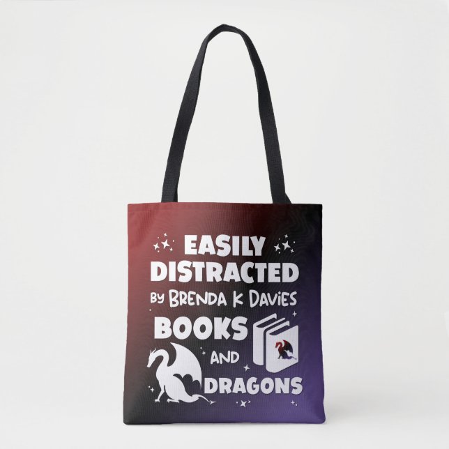Tote Bag Distrait par Brenda K Davies Livres et Dragons (Devant)